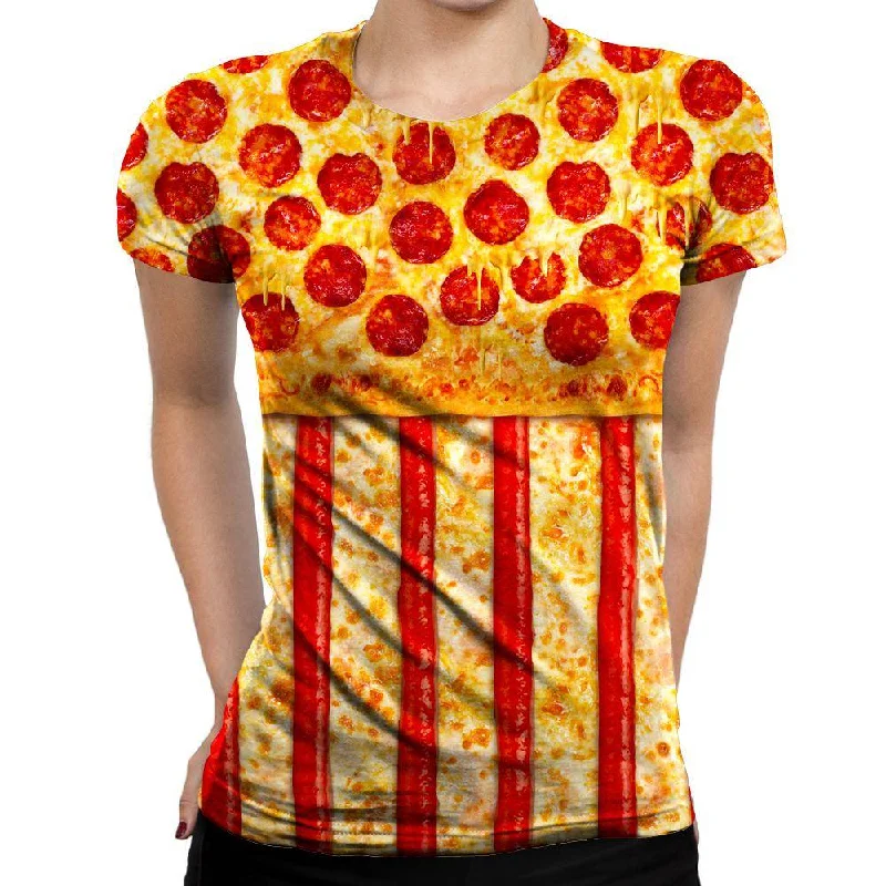 United States Pizza Womens T-Shirt Cotton Fabric Linen Fabric Terry Fabric