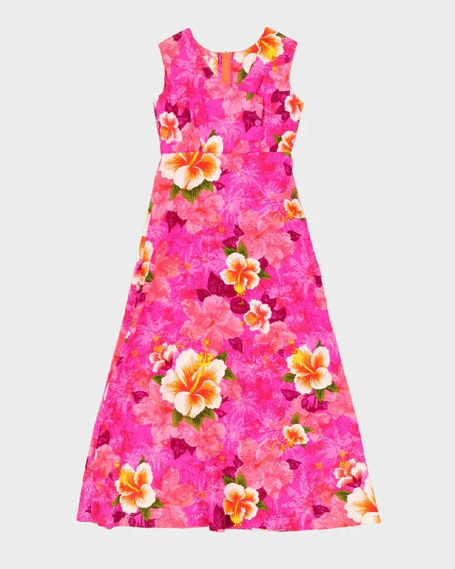 Vintage 1970s Pink Hawaiian Maxi Dress - S Stylish Longline Maxi Dress