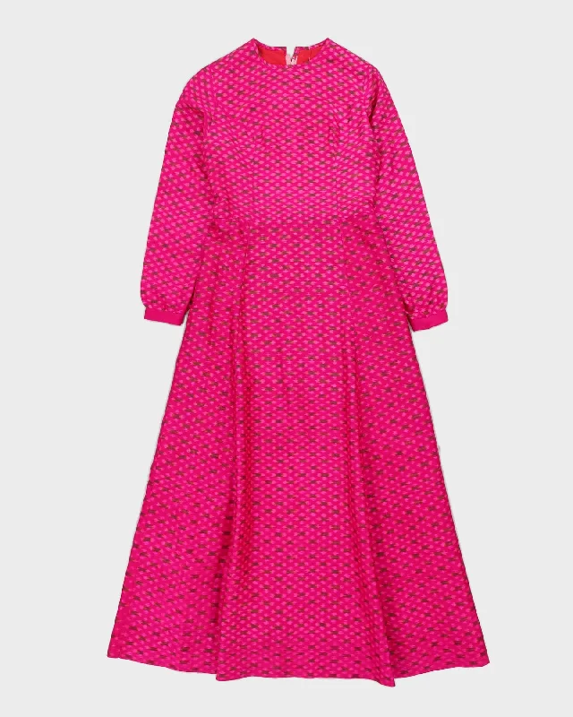 Vintage 1970s Pink Maxi Dress - XXS Cozy Maxi Dress with Slit