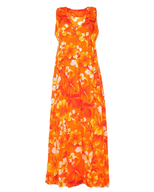 Vintage 70s Orange Hawaian Floral Maxi Dress - S Fashionable Button-Down Maxi Dress