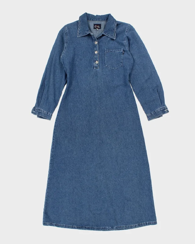 Vintage Long Sleeve Denim Maxi Dress - M Comfortable Satin Maxi Dress