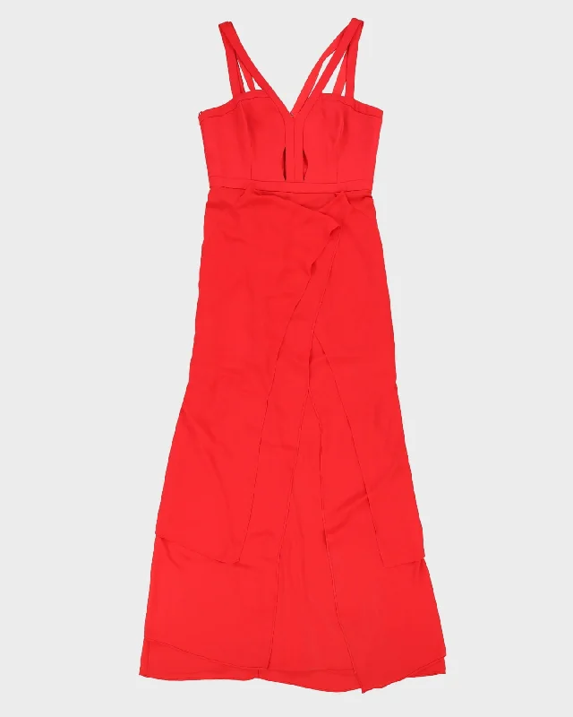 BCBG Maxazria Red Maxi Dress - S Fashionable Maxi Dress with Fringe