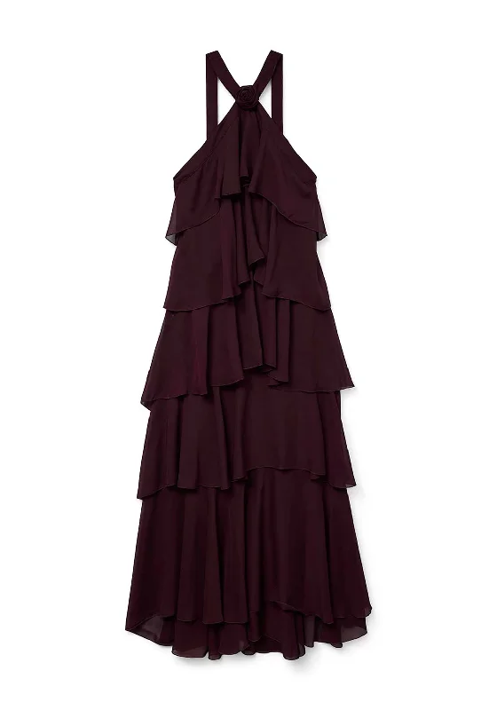 Vero Moda Felicia Ruffle Maxi Dress, Wine Classic A-Line Maxi Dress