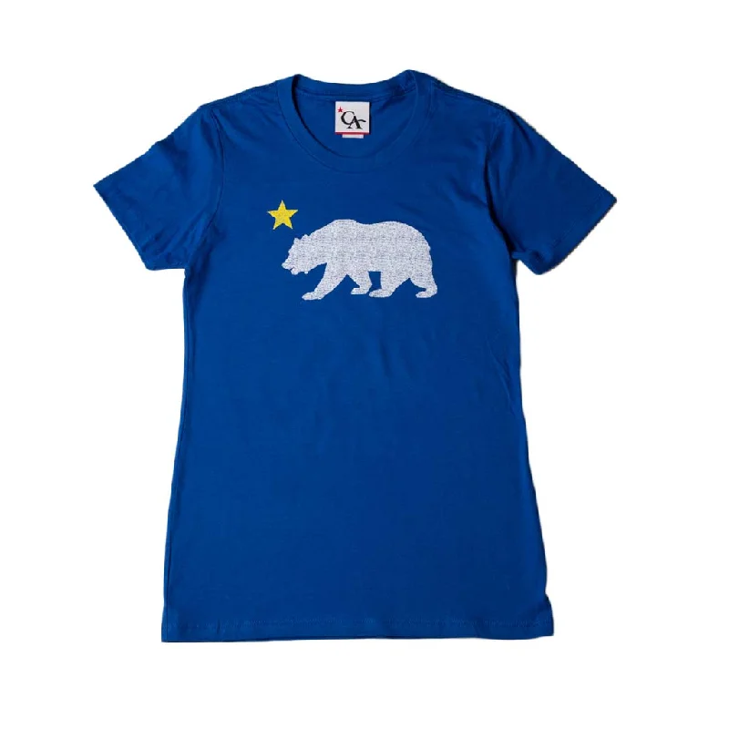 Womens Cali Bear Star T-Shirt Royal Silk Blend Satin Velvet