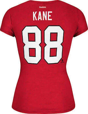 Women's Chicago Blackhawks Patrick Kane #88 Cap Sleeve T-Shirt NHL Reebok Tee Ribbed T-Shirt High Neck Heavyweight