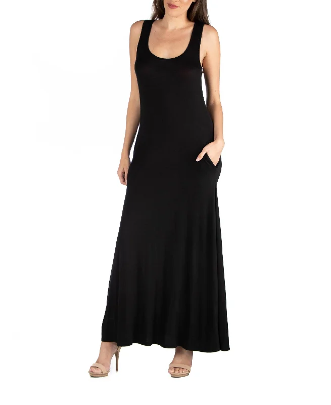 Women's Scoop Neck Sleeveless Maxi Dress with Pockets Trendy Maxi Dress with Straps