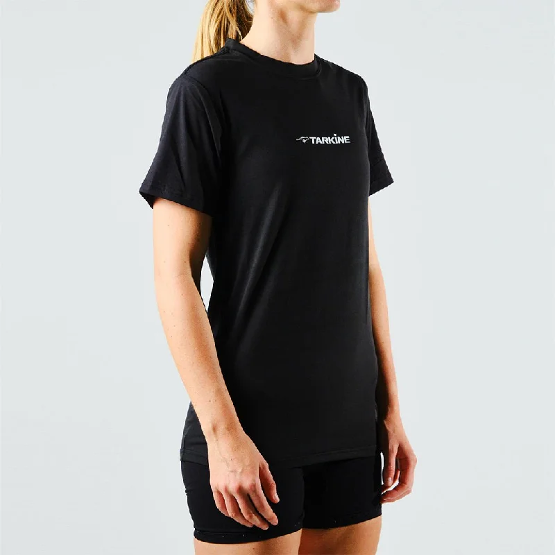 Women's Tarkine Ultra-Eco Run Tee (Tassie Devil Black/Standard Thickness) Zippered Front Buttoned Front Snap Front