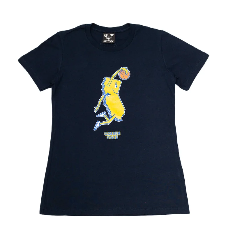 Women's Thrill Of Victory Golden State T-Shirt Navy Collared Crew Neck Turtle Neck