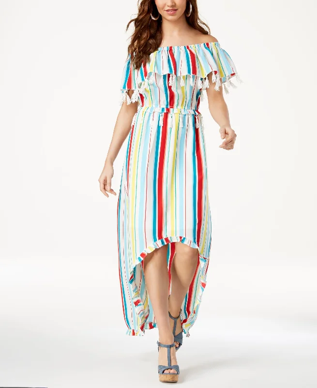 XOXO Juniors Striped Tassel Trimmed High Low Maxi Dress Stylish A-Line Maxi Dress