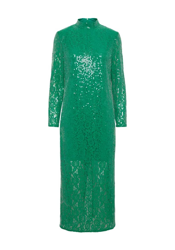 Y.A.S Sabine Lace & Sequin Maxi Dress, Jolly Green Fashionable Chiffon Tiered Maxi Dress