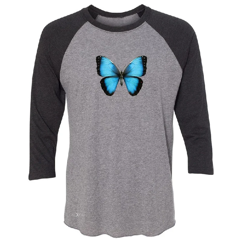 Zexpa Apparelâ„¢ Real 3D Morpho Didius Butterfly 3/4 Sleevee Raglan Tee Animal Cool Cute Tee Hooded Caped Shawl Collar