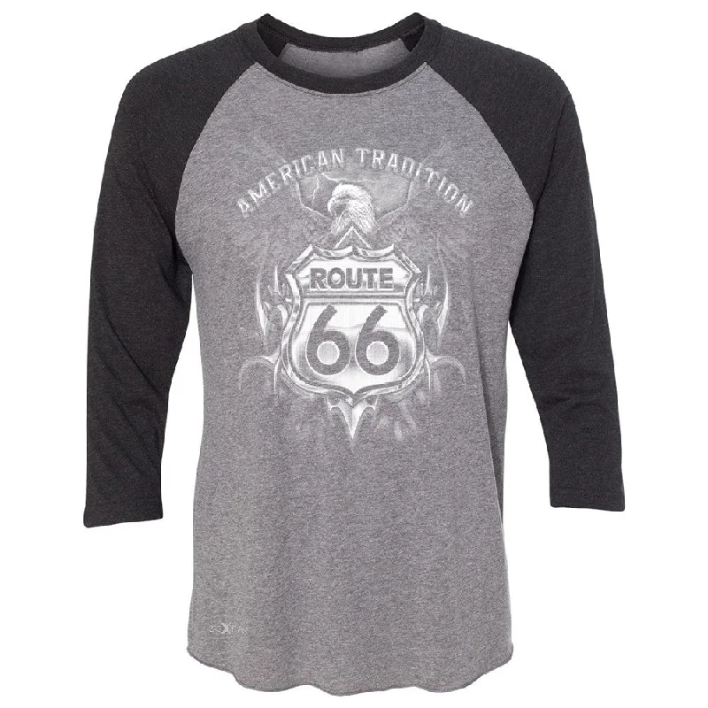 Zexpa Apparelâ„¢ Route 66 American Traditon Eagle Unisex - 3/4 Sleevee Raglan Tee Biker Tee Spandex Blend Rayon Blend Denim Blend