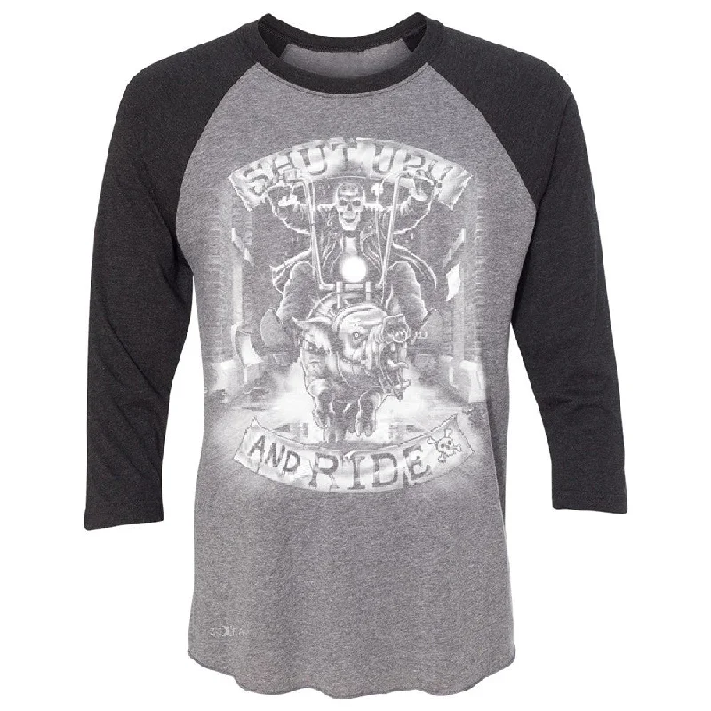 Zexpa Apparelâ„¢ Shut Up and Ride Wild Boar 3/4 Sleevee Raglan Tee Skeleton Tee Modern Contemporary Chic