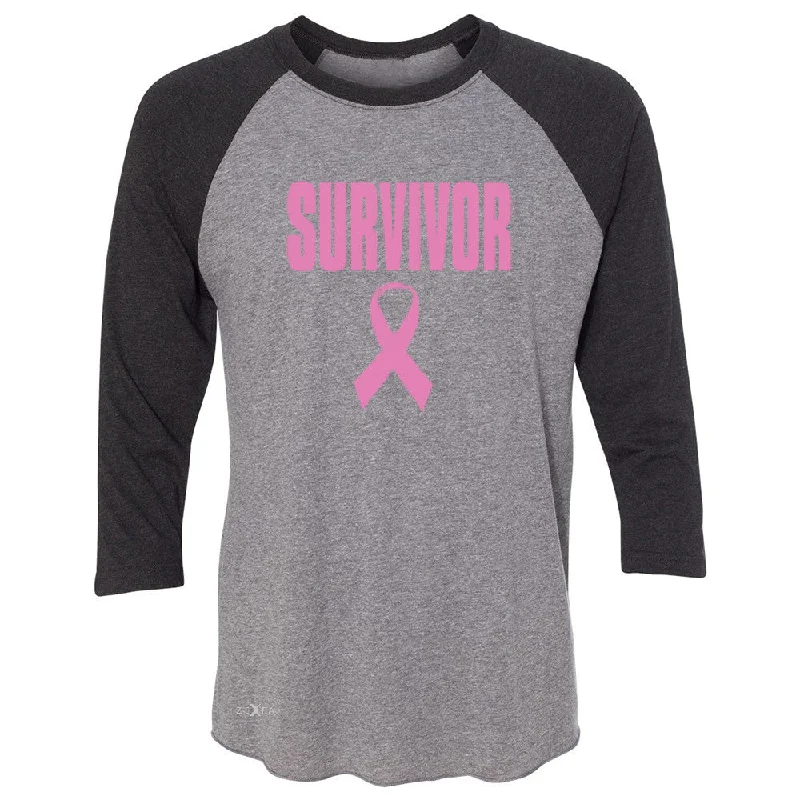 Zexpa Apparelâ„¢ Survivor Pink Ribbon 3/4 Sleevee Raglan Tee Breast Cancer Awareness Real Tee Welt Pockets Slit Pockets Flap Pockets Zexpa Apparelâ„¢ Survivor Pink Ribbon 3/4 Sleevee Raglan Tee Breast Cancer Awareness Real Tee Welt Pockets Slit Pockets Flap Pockets
