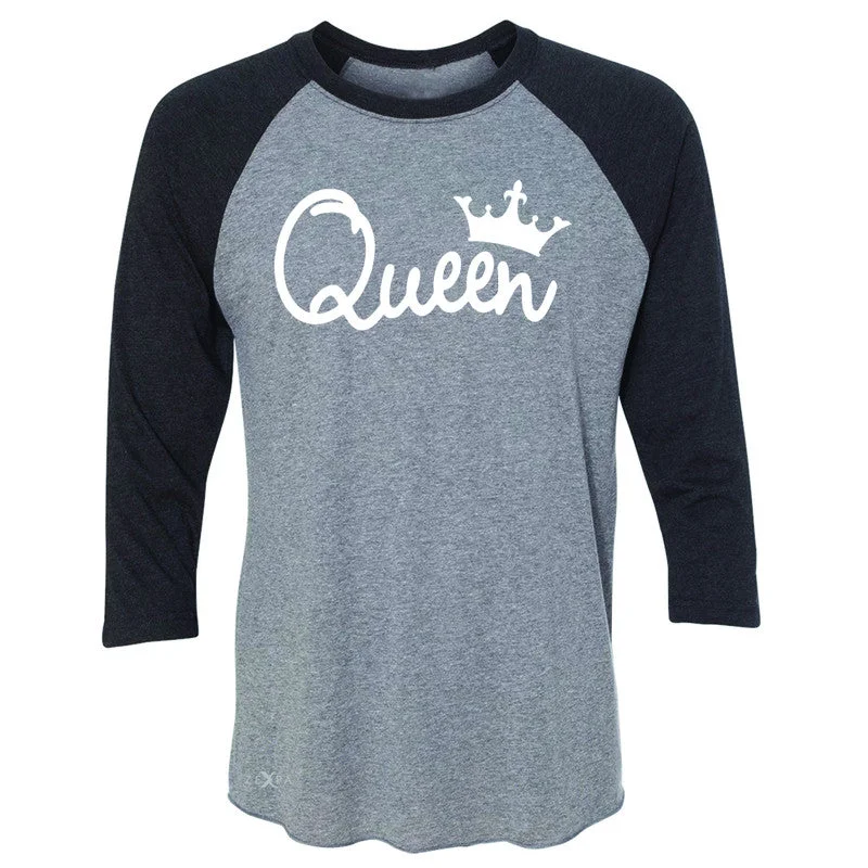 Zexpa Apparel™ Queen - She is my Queen 3/4 Sleevee Raglan Tee Couple Matching Valentines Tee Basic T-Shirt Crew Neck Short Sleeve