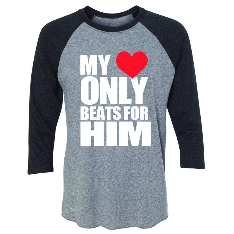 Zexpa Apparel™ My Heart Only Beats For Him 3/4 Sleevee Raglan Tee Couple Matching July Tee Hooded Caped Shawl Collar