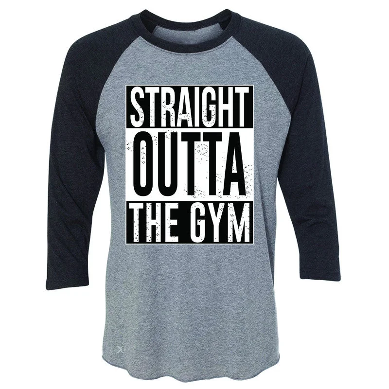 Zexpa Apparel™ Straight Outta The Gym 3/4 Sleevee Raglan Tee Workout Fitness Bodybuild Tee Wool Fabric Cashmere Fabric Tweed Fabric