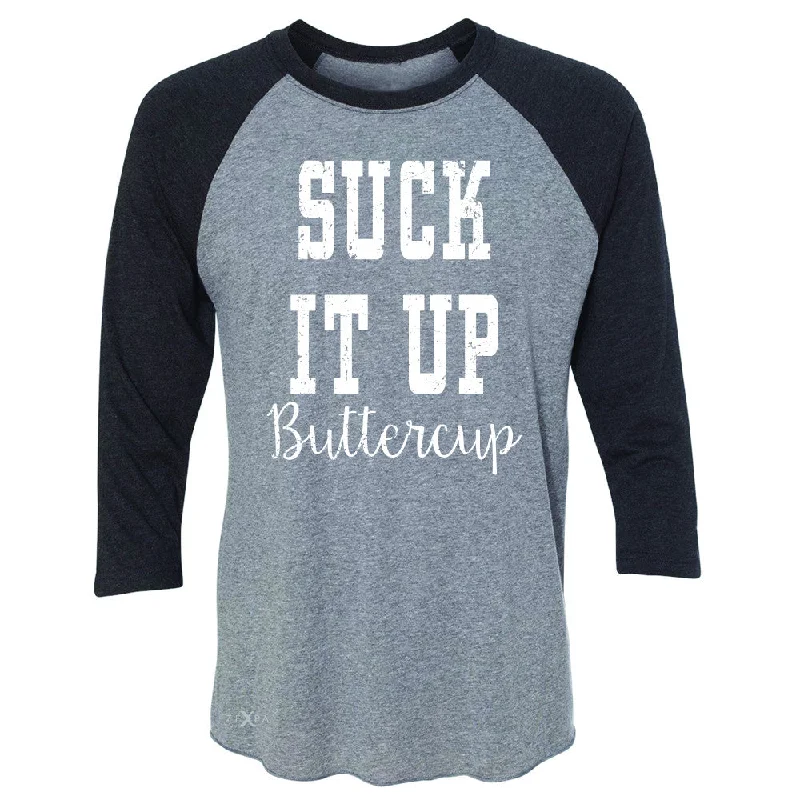 Zexpa Apparel™ Suck It Up Butter Cool 3/4 Sleevee Raglan Tee Saying Funny Tee Seamless Knitted Crochet