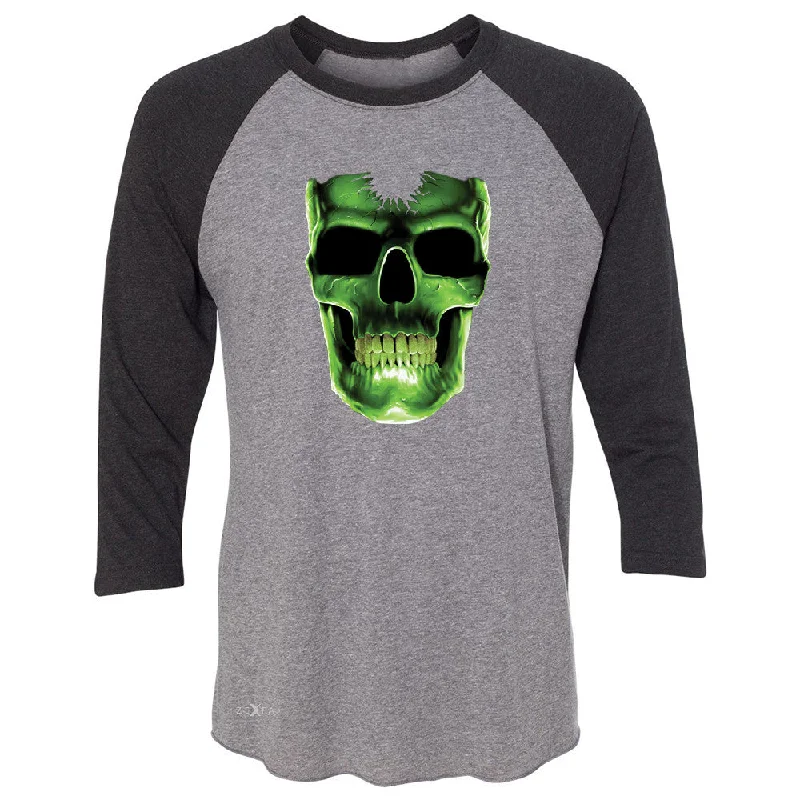 Zexpa Apparelâ„¢ Skull Glow In The Dark  3/4 Sleevee Raglan Tee Halloween Event Costume Tee Print Jacquard Patchwork