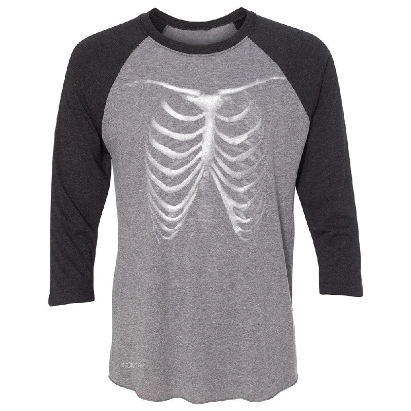 Zexpa Apparelâ„¢ Rib Cage Glow in The Dark  3/4 Sleevee Raglan Tee Halloween Costume Eve Tee Print Jacquard Patchwork