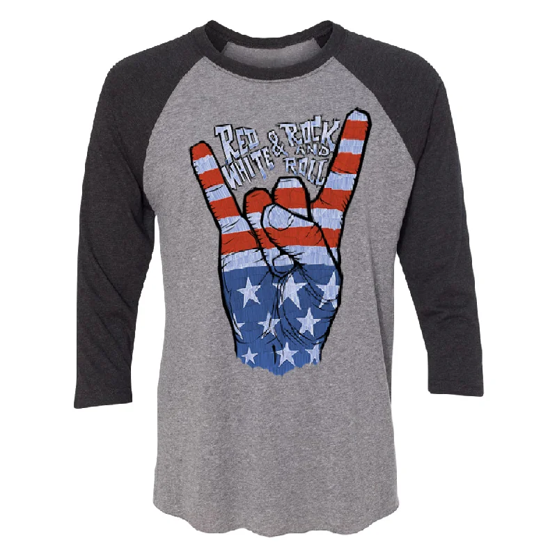 Zexpa Apparelâ„¢ RWB Peace, USA Flag Rock and Roll 3/4 Raglan Tee Silk Blend Satin Velvet