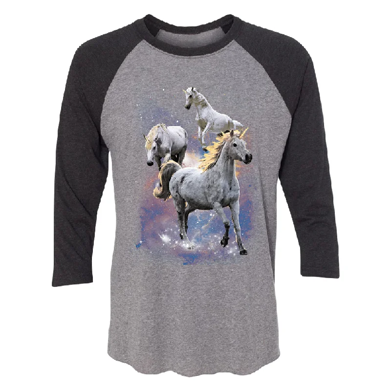 Zexpa Apparelâ„¢ Space Phenomenon Unicorns 3/4 Raglan Tee Anti-Shrink Durable Soft