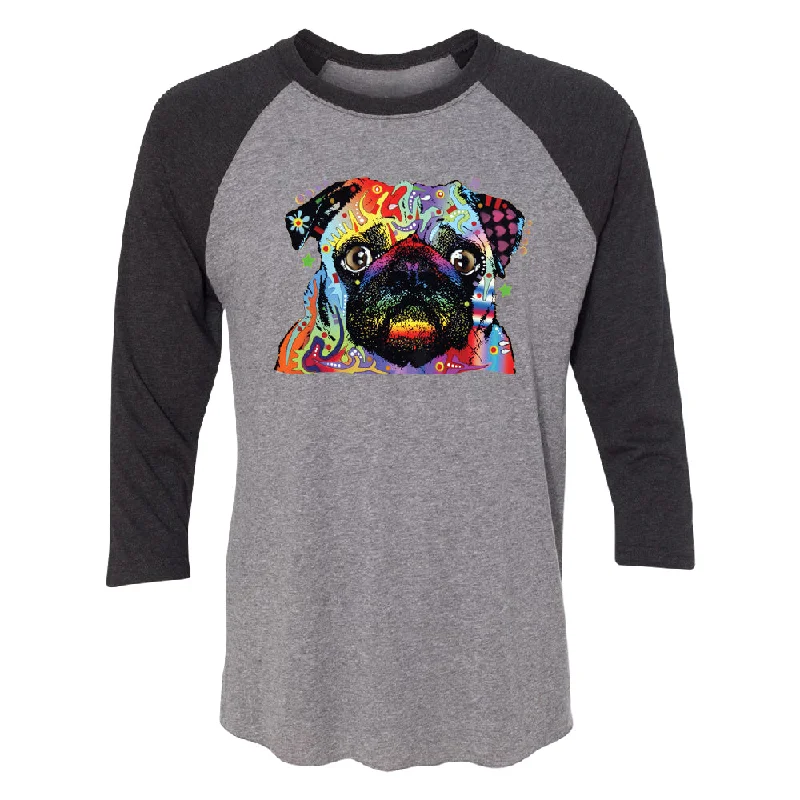 Zexpa Apparelâ„¢ Official Dean Russo Colorful Pug 3/4 Raglan Tee Solid Print Embellished