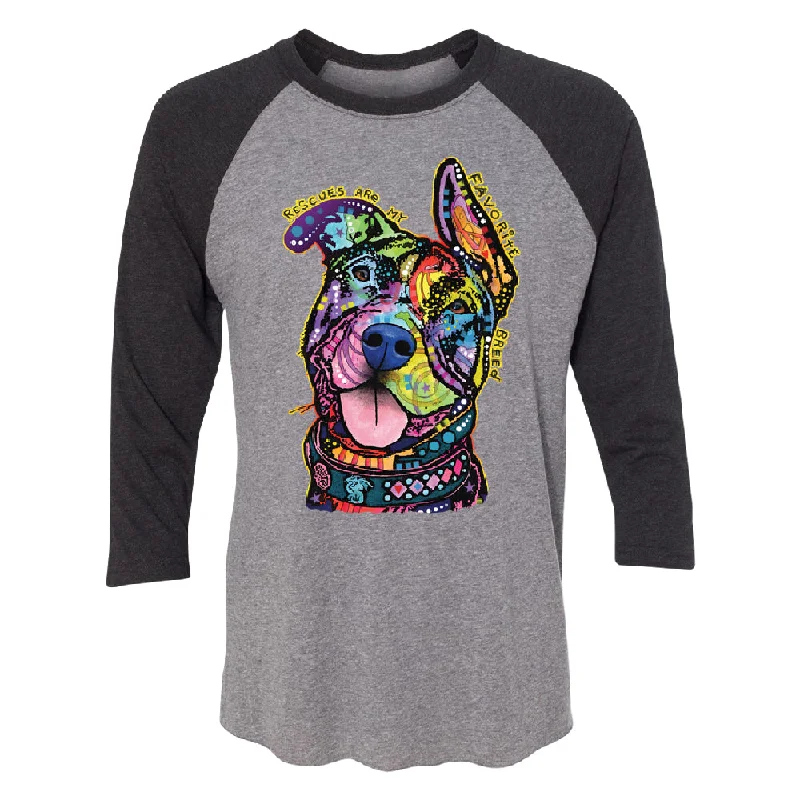 Zexpa Apparelâ„¢ Official Dean Russo Rescues Dog 3/4 Raglan Tee Print Jacquard Patchwork