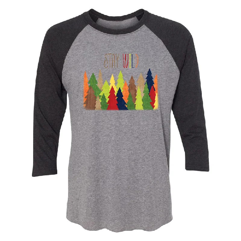 Zexpa Apparel™ Stay Wild Live in Forest 3/4 Raglan Tee Satin Blend Silk Blend Wool Blend