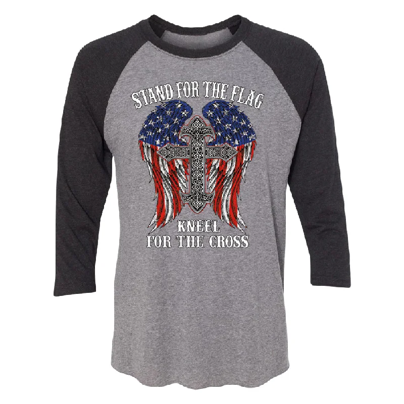 Zexpa Apparel™ Stand For The Flag Kneel For The Cross 3/4 Raglan Tee Solid Color Striped Floral