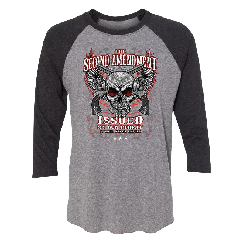 Zexpa Apparel™ Second Amendment Never Expire Skull 3/4 Raglan Tee Striped Floral Plaid