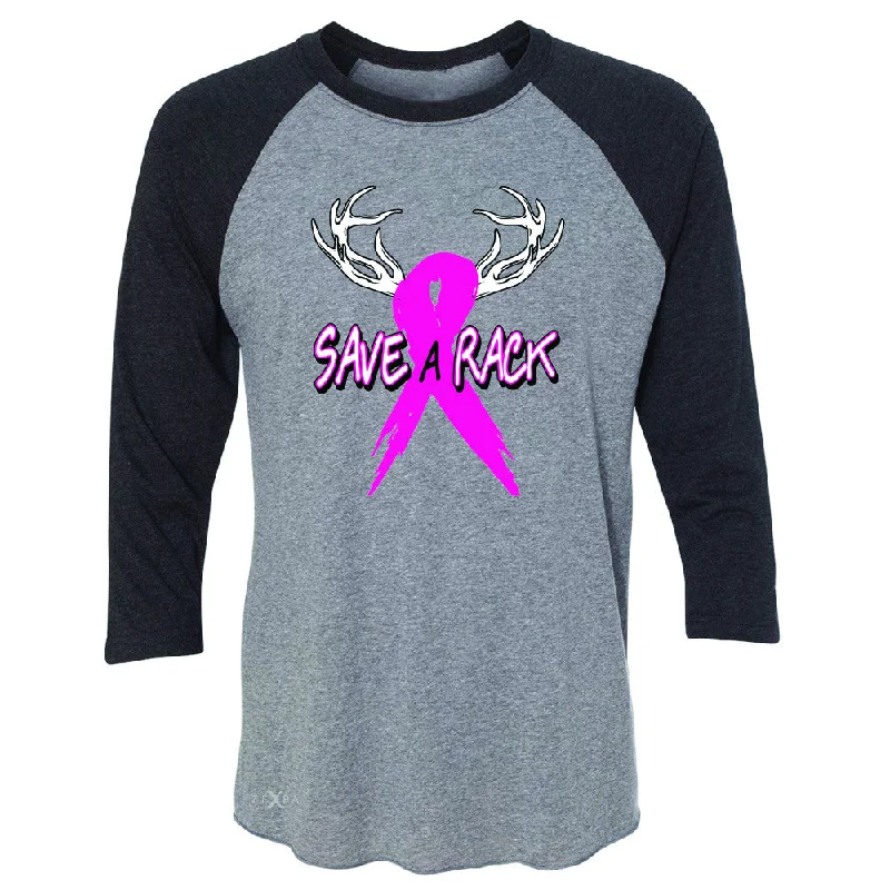 Zexpa Apparel™ Save A Rack Breast Cancer October 3/4 Sleevee Raglan Tee Awareness Tee Zippered Buttoned Snapped