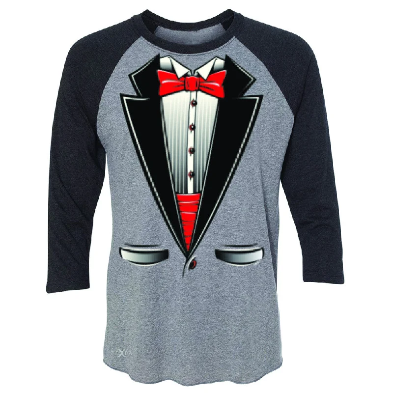 Zexpa Apparel™ Smokin Christmas Tuxedo Cool 3/4 Sleevee Raglan Tee Halloween Costume Tee Jersey Fabric Tulle Fabric Batik Fabric