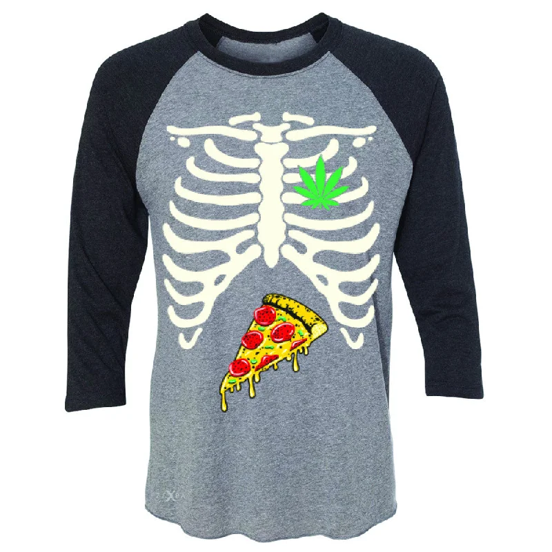 Zexpa Apparel™ Rib Cage Weed Pizza Muchies 3/4 Sleevee Raglan Tee Funny Gift Friend Tee Graphic T-Shirt Round Neck Polyester