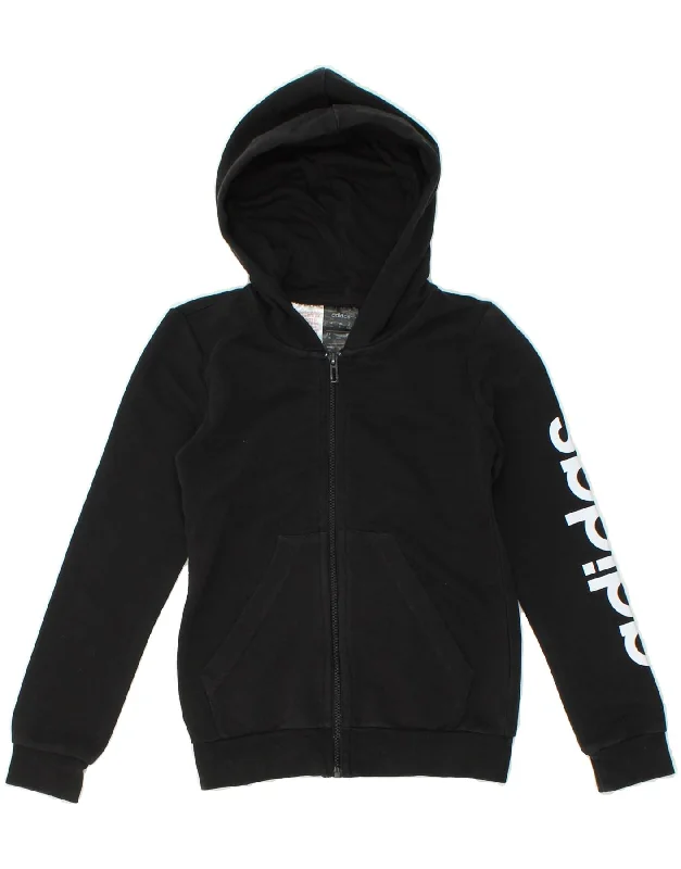 ADIDAS Boys Graphic Zip Hoodie Sweater 9-10 Years Black Cotton Hoodie with Ribbed Neckline Snug Warm