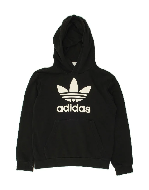 ADIDAS Boys Hoodie Jumper 10-11 Years Black Cotton Hoodie with Half-Zip Sporty Casual