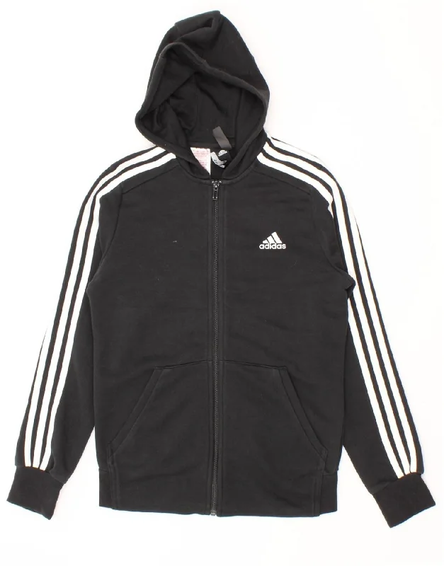 ADIDAS Boys Zip Hoodie Sweater 13-14 Years Black Polyester Hoodie with Typography Text Message