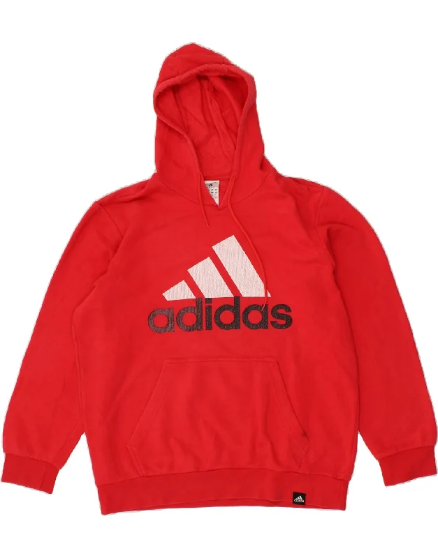 ADIDAS Mens Graphic Hoodie Jumper Large Red Cotton Hoodie with Mock Neck Collared Structured ADIDAS Mens Graphic Hoodie Jumper Large Red Cotton Hoodie with Mock Neck Collared Structured
