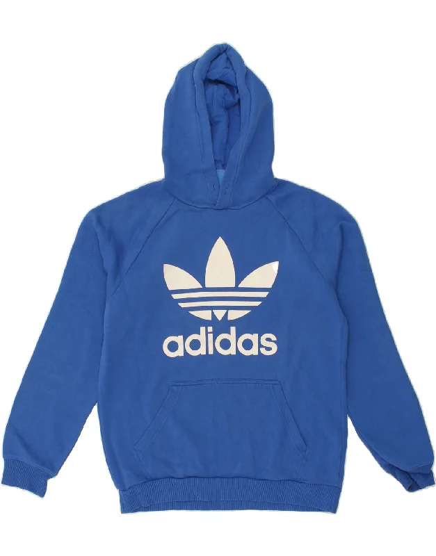 ADIDAS Mens Graphic Hoodie Jumper Medium Blue Cotton Hoodie with Oversized Fit Loose Comfortable