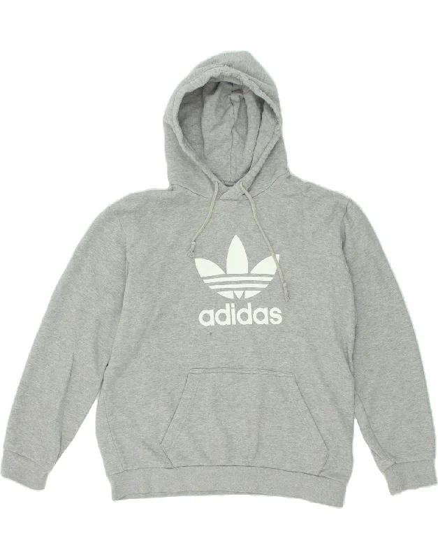 ADIDAS Mens Graphic Hoodie Jumper Medium Grey Cotton Hoodie with Patch Decorative Personalized