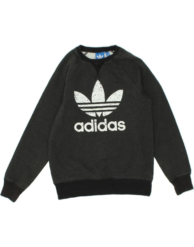 ADIDAS Mens Graphic Sweatshirt Jumper Small Grey Cotton Hoodie with Typography Text Message