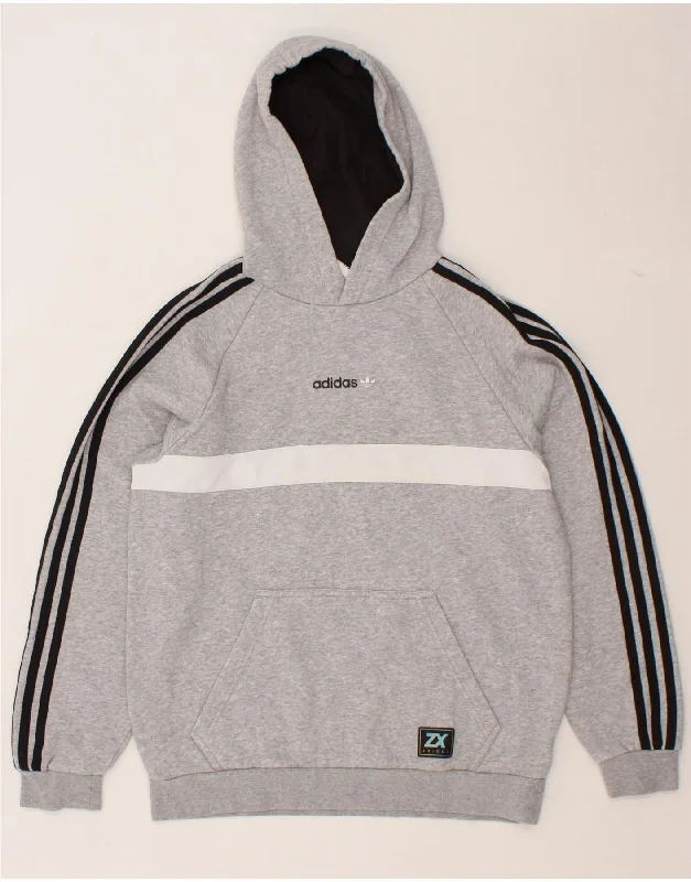 ADIDAS Mens Hoodie Jumper Medium Grey Colourblock Cotton Hoodie with Monochrome Minimalist Simple