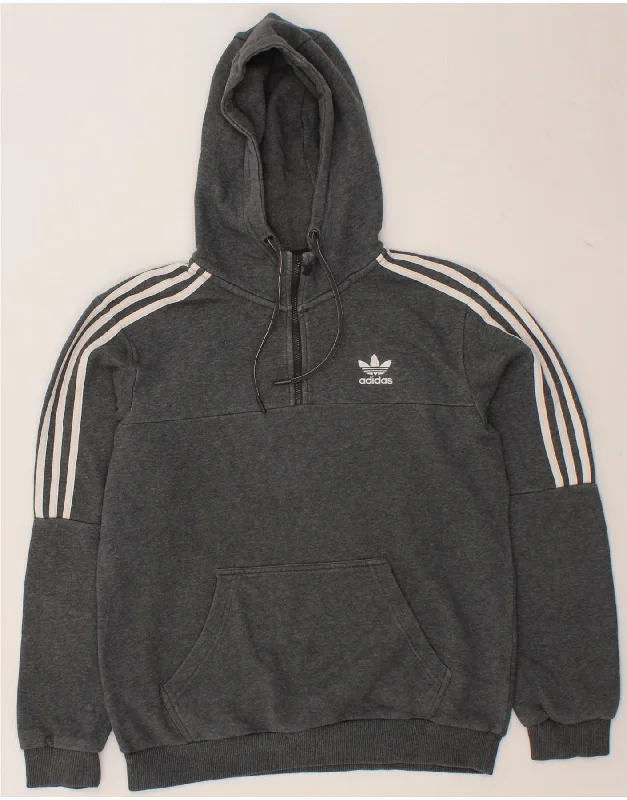 ADIDAS Mens Hoodie Jumper Small Grey Cotton Hoodie with Neon Bright Vibrant