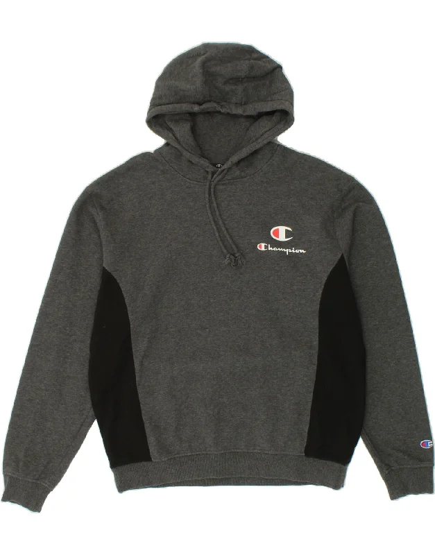 CHAMPION Mens Hoodie Jumper Large Grey Colourblock Cotton Hoodie with Puffed Sleeves Voluminous Trendy CHAMPION Mens Hoodie Jumper Large Grey Colourblock Cotton Hoodie with Puffed Sleeves Voluminous Trendy