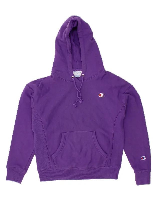 CHAMPION Womens Hoodie Jumper UK 6 XS Purple Cotton Hoodie with High-Low Hem Asymmetrical Trendy