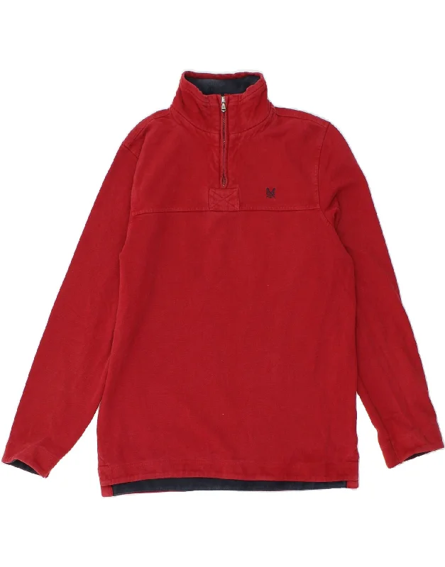 CREW CLOTHING Mens Zip Neck Sweatshirt Jumper Small Red Cotton Hoodie with Fur Luxurious Winter