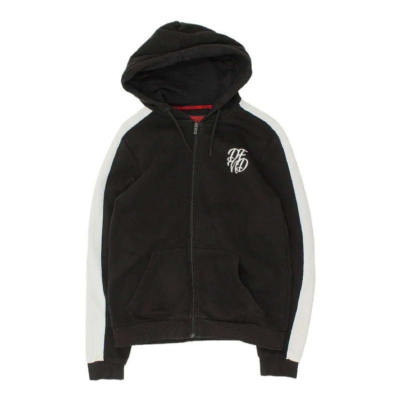 DFND London Mens Black Full Zip Hoodie | Streetwear Casual Wear Hoody Hoodie with Hem Embroidery Detailed Premium