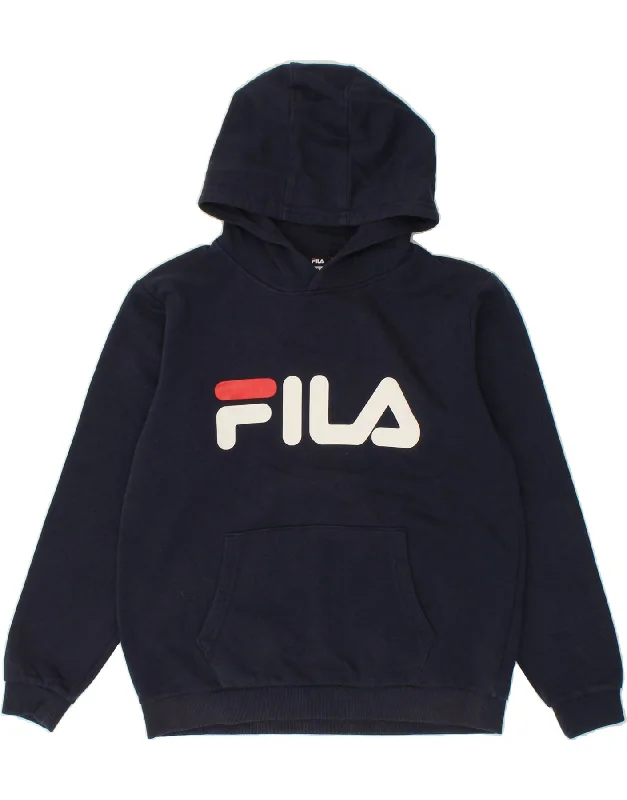 FILA Boys Graphic Hoodie Jumper 13-14 Years Navy Blue Cotton Hoodie with Pocket Utility Practical