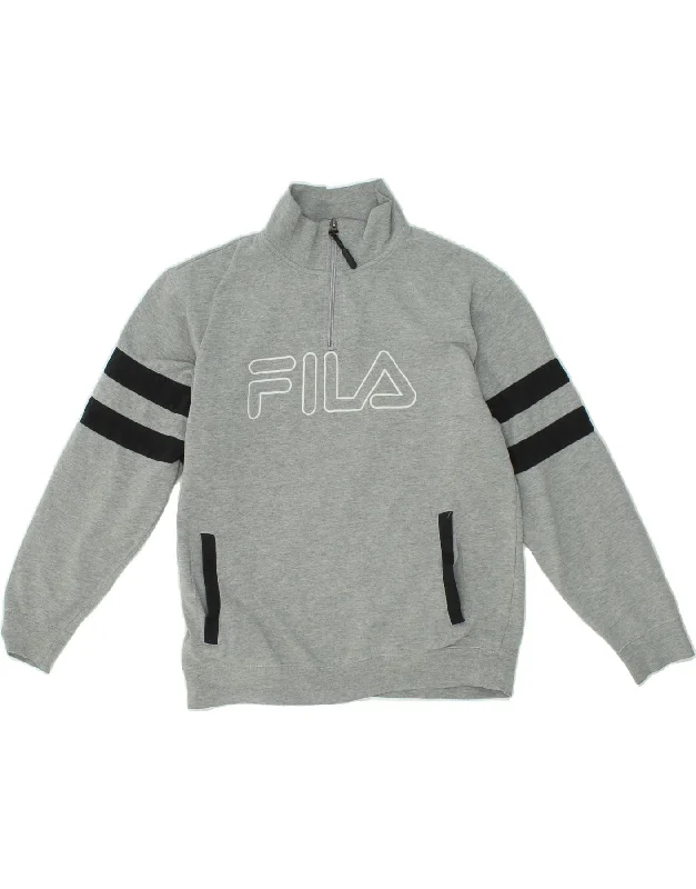 FILA Womens Graphic Zip Neck Sweatshirt Jumper UK 14 Medium Grey Hoodie with Gradient Ombre Colorful