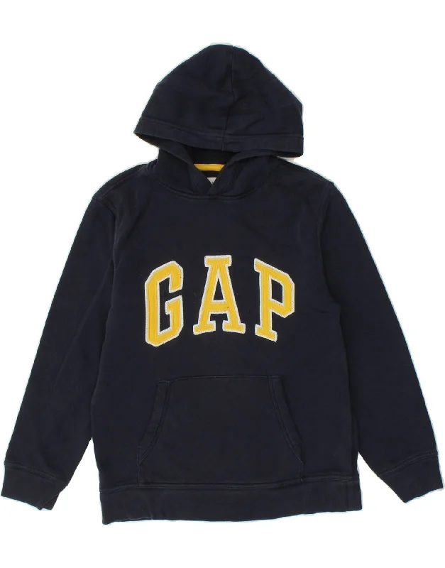 GAP Boys Graphic Hoodie Jumper 14-15 Years 2XL  Navy Blue Cotton Hoodie with Full-Zip Functional Layering